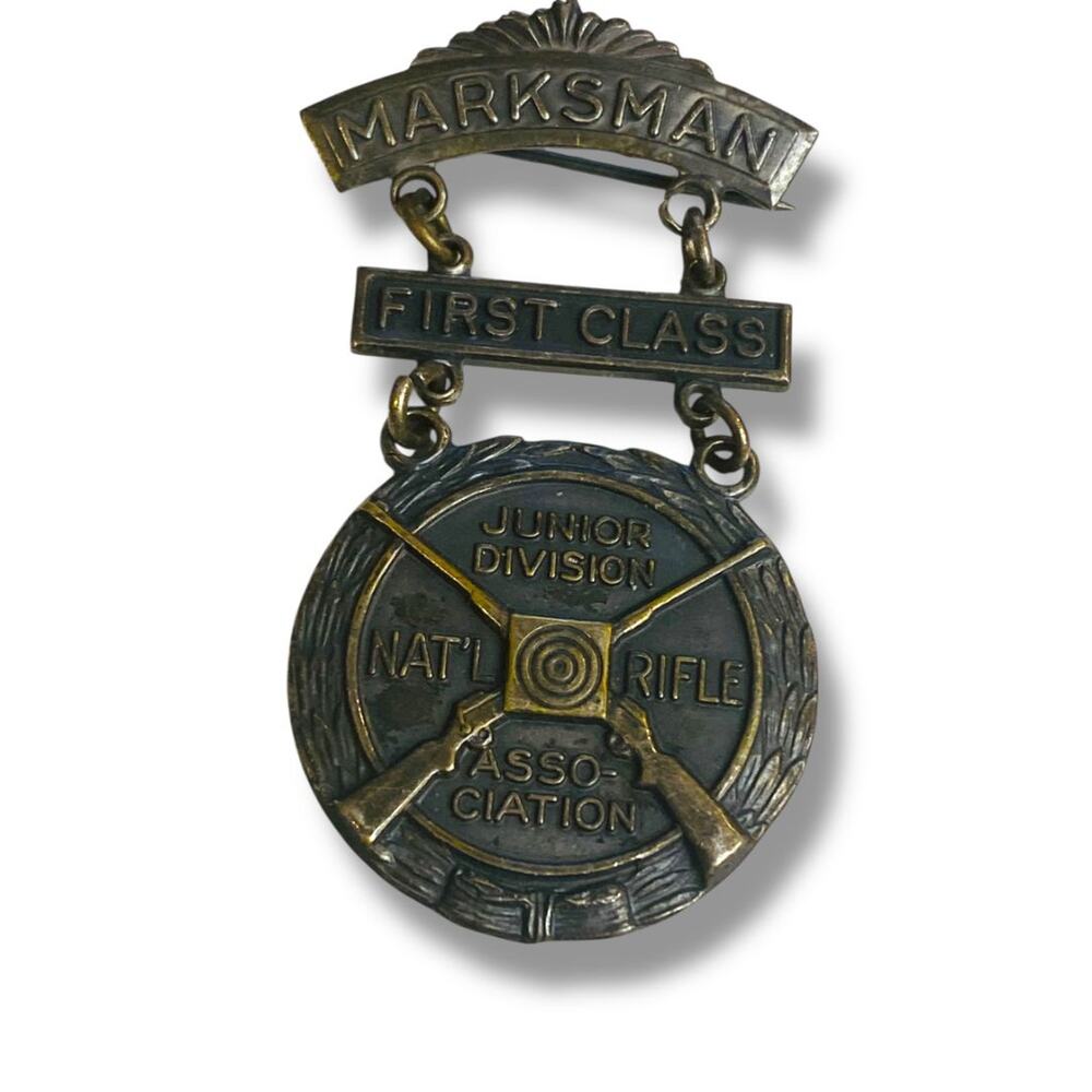Vintage NRA Marksman First Class Junior Division Badge Pin Medal 2.4" Blackinton